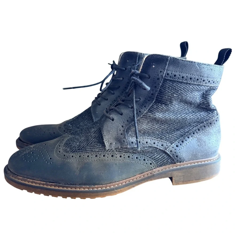 Steve Madden Boots Mens 9.5 SIFTT Gray Wingtip Herringbone Leather EUC